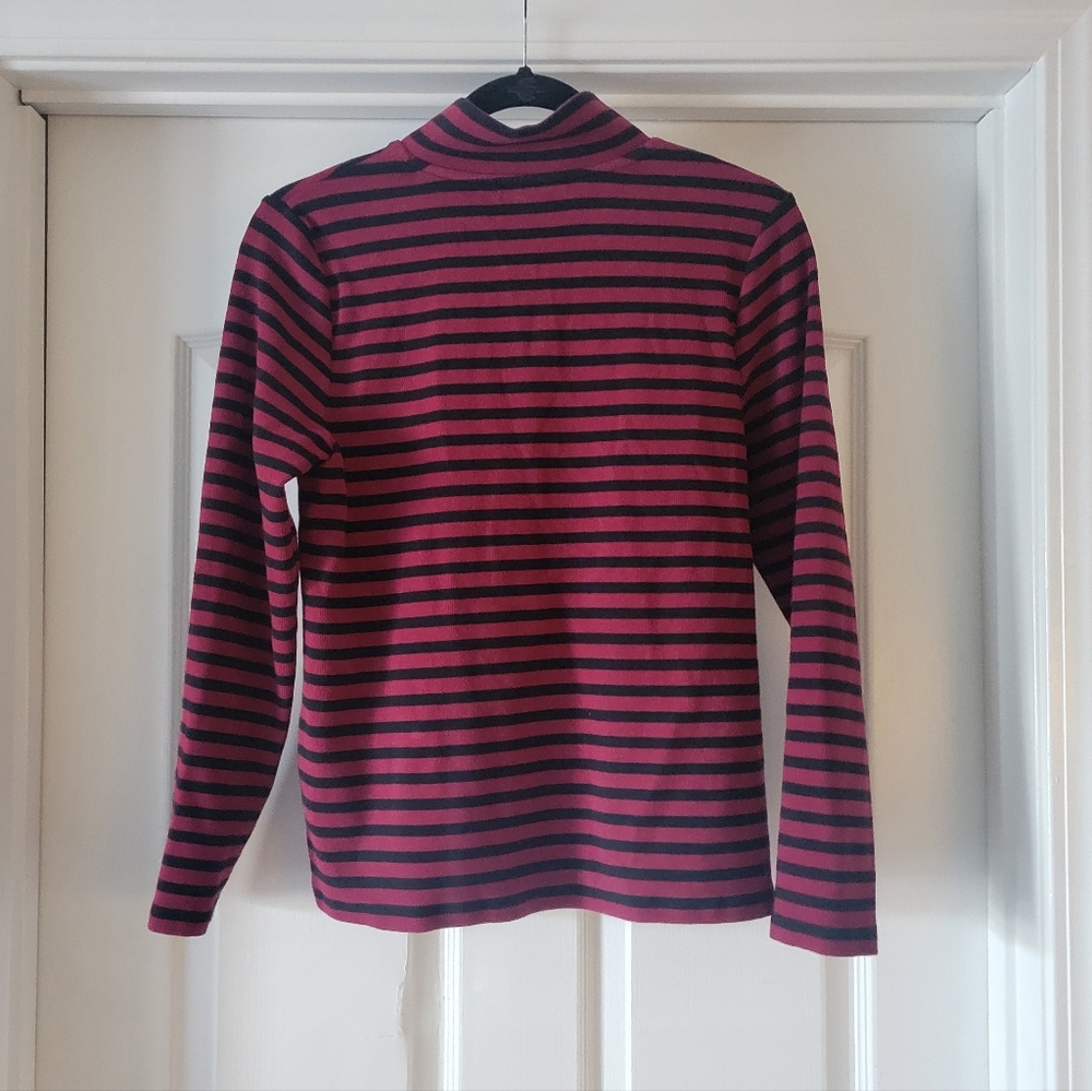 Chico's Sweater Zenergy Stripe Mock Neck Zipper Tee Red Black Medium 1 Striped - Picture 4 of 10